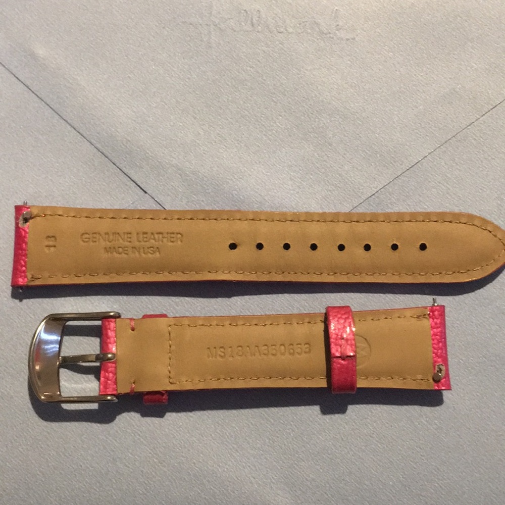 Michele 18mm Raspberry Leather Watch Band - Picture 2 of 4